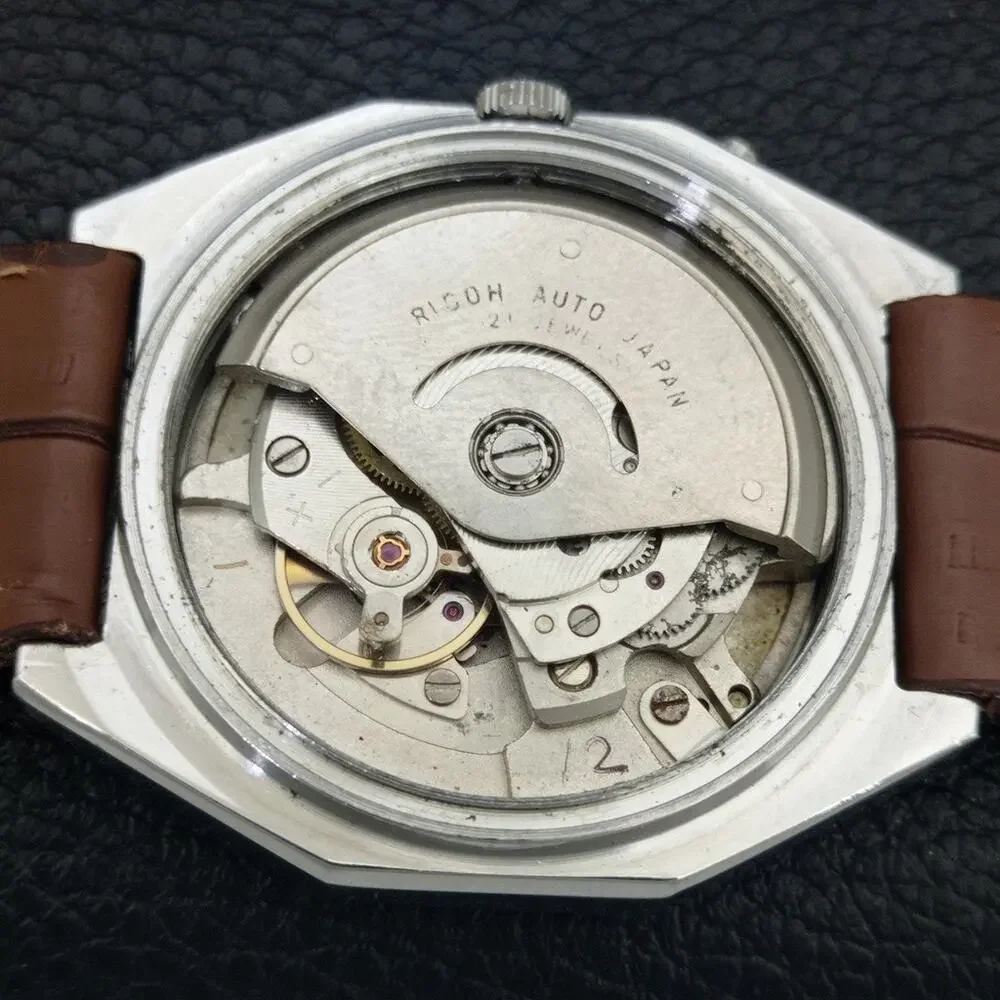 Vintage 1971 Ricoh Automatic Mens Silver Watch W/daydate & Gold accents